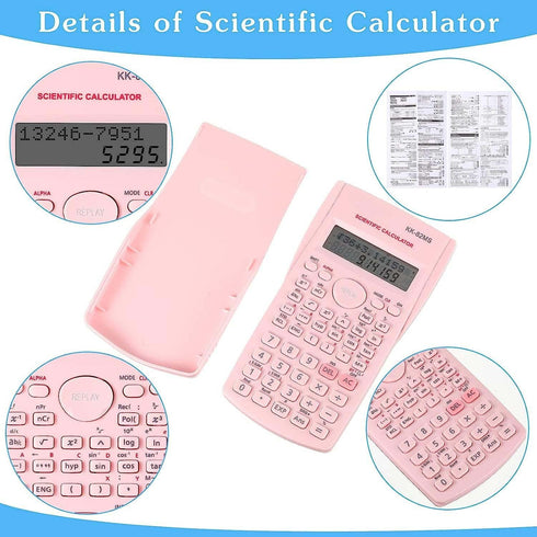 Scientific Calculators Desktop, 240 Functions, 2 Line, 10+2 Digits, Pink for Students