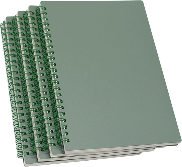 Yansanido Spiral Notebook, 4 Pcs A5 Thick Plastic Dark Green Hardcover, 8mm Ruled, 80 Sheets - 160 Pages Journals for