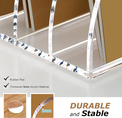 SANRUI Acrylic Desk File Organizer, 4 Vertical Compartments Clear Magazine Holder for Office Accessories Organization