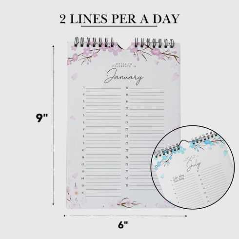 Perpetual Floral Wall Calendar for Birthdays and Anniversaries, 12 Months, Journal for Important Days, 6 x 9 inches