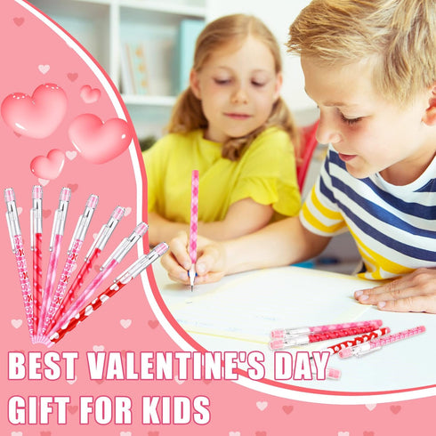 Valentine's Day Pencils, Plastic Party Favors for Kids, Bulk Heart Pencils for Classroom Rewards (48 Pieces)