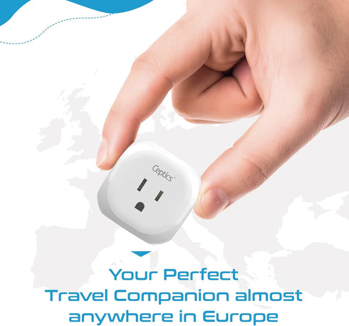 Ceptics European Travel Plug Adapter - 5 Input with 20W PD-QC 3.1A Dual USB-C, USA to Type C Countries, White