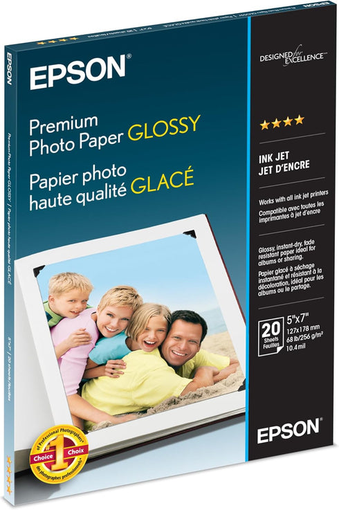 S041464 68 lbs., 5 7 (Pack 20 Epson Premium Photo Paper, High-Gloss, x of Sheets)