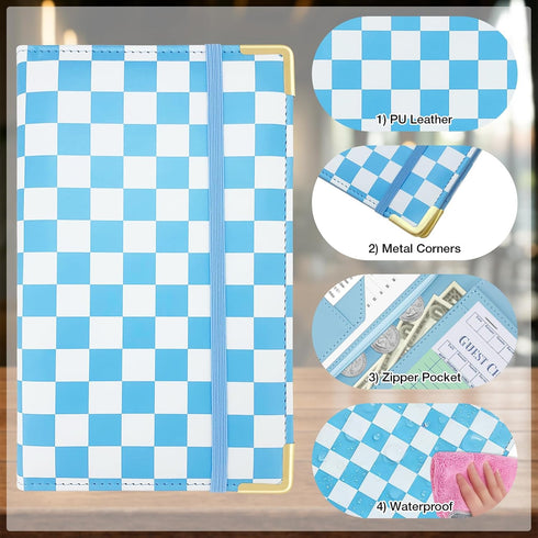 Server Book for Waitresses, Leather with Zipper Pocket, Retro Checkerboard Design Guest Check Holder Organizer