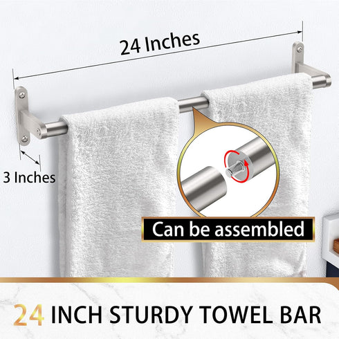 24 Inch Wall Mounted Bathroom Towel Bar, Modern Heavy Duty Stainless Steel Bath Towel Holder, Brushed Nickel