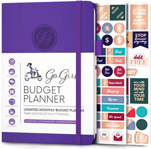 GoGirl Budget Planner - Monthly Financial Organizer, Expense Tracker Notebook Journal to Control Money (Compact, Purple)