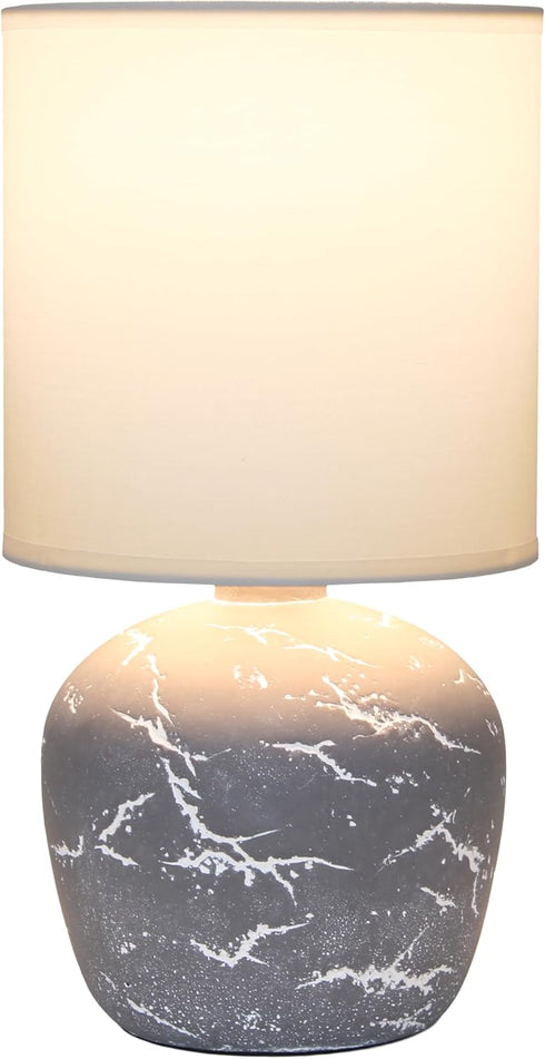 LT1170-GRY 12.4" Simple Designs Chic Glow Rounded Marble Inspired Concrete Table Lamp with Fabric Shade, Bedroom