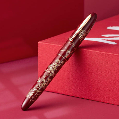 N23 Set HONG DIAN Red Rabbit Fountain Pen, Long Blade Medium Nib Gold Trim, New Year Lucky Rabbit Carving Design