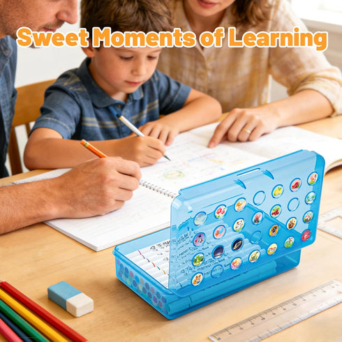 Kcjdd Personalized Pencil Box,Clear Hard Pencil Case with Stickers for Back to School,Plastic Marker Crayon Box