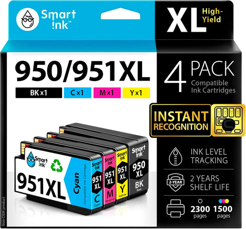 Smart Ink Compatible Ink Cartridge Replacement - 4 Pack Combo for HP 950XL 951XL, Officejet Pro Printers