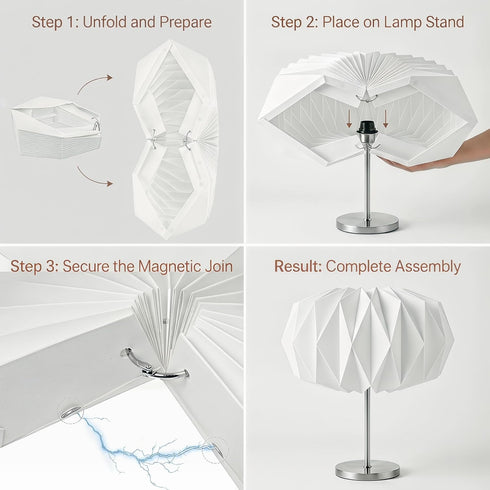 KALLORY Magnetic Origami Lampshade Decorative Light Cover Accessory Pleated Paper Lamp Shade for Bedroom Living Room