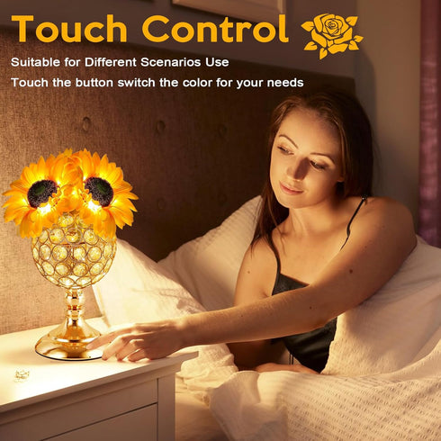 3-Color Dimming,10+ Charge,IP44 Sunflower Table Lamps for Women-Sunflower Flower Touch Lamp with Infinitely Hours