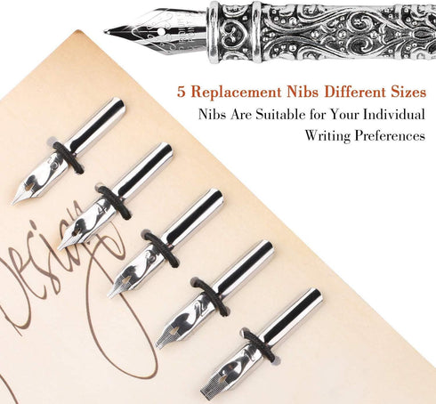 Ejoyous Quill Pen, Hand Made Antique Quill Dip Pen, Calligraphy Writing Pen with Empty Ink Bottle