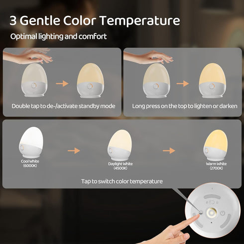 ZUZUKID 3 Dimmable,Up 200H(BPA-Free) Touch Night Light for Baby Nursery: Rechargeable Portable Kids Egg Nightlight Lamp
