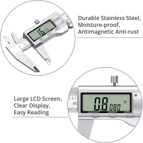 Proster Digital Vernier Caliper 8inch Stainless Steel for Length, Width, Depth, Inner and Outer Diameter