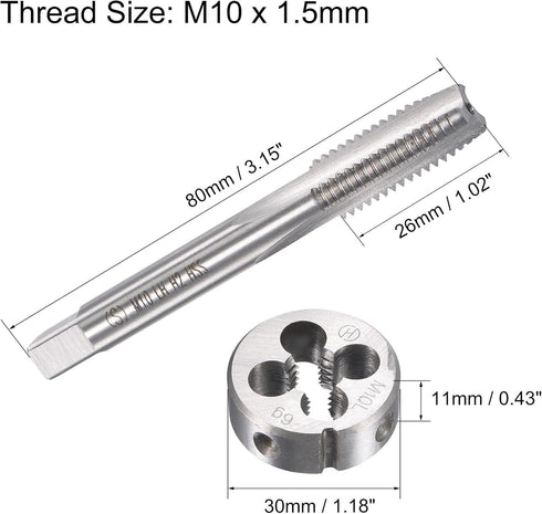 uxcell M10 x 1.5mm Metric Left Hand Tap and Die Set, Machine Thread Screw Tap with Round Threading Die, Tap & Die Kit for Nut Screw Bolt Thread Repair