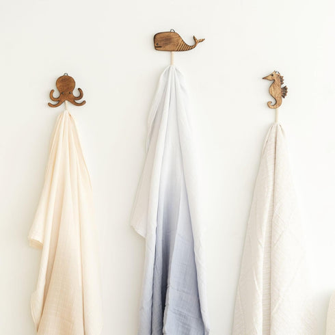 Set 4 Crane Baby Sea Life Wooden Wall Hooks - of Wooden Ocean Nursery Decor Towel Hooks, Brown