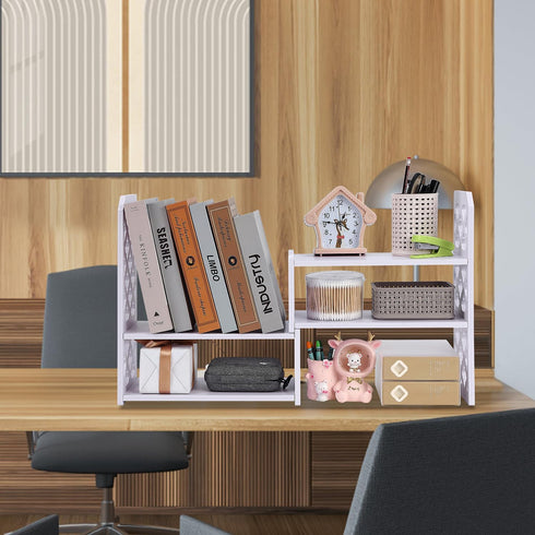 Felmis Desktop Organizers with Shelves, PVC Adjustable Display Shelf for Office Desk, Home Decor, Makeup