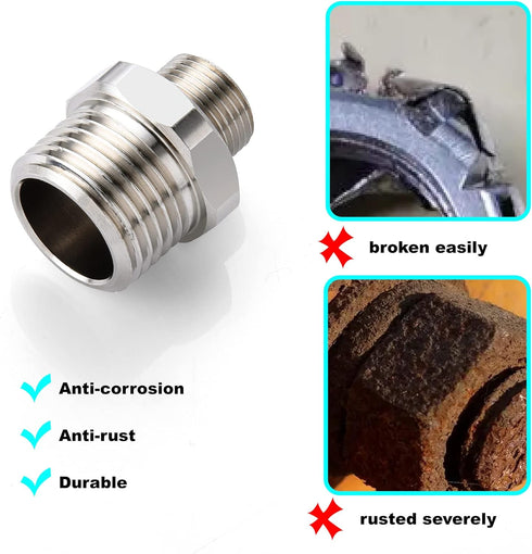 1/2 to 3/8 Reducer Faucet Adapter - Compression Brass Pipe Fitting for RV Kitchen Plumbing, 2 Pack