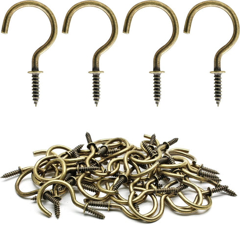 Biaungdo 60 Pcs 1-1/4" Ceiling Cup Hooks, Self-Tapping Screw Hooks in Bronze