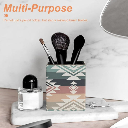 DOHTDGT 4.3" Boho Cowgirl PU Leather Pen Holder for Desk, Pencil Cup Makeup Brush Holder, Desk Organizer for Office