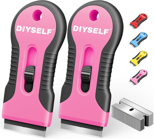 DIYSELF 2 Pack Razor Blade Scraper, 10 PCS Spare Razor Blades, Enhanced