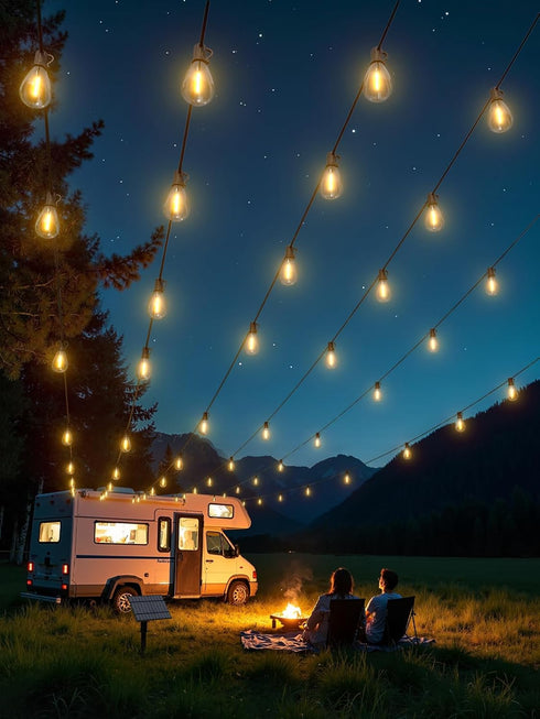 50FT 18+1 Bulbs 20+Hrs, Commercial luckystyle Solar String Lights Outdoor Waterproof with LED Long Last for Grade