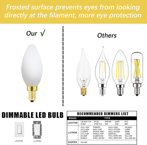 E12 Bulb 6W E12 Bulb 60 4000K AC120V 600LM Dimmable B11 Pack 6 Frosted led Equivalent Candelabra watt Daylight Matt