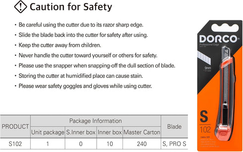 DORCO S102 Snap-Off Utility Knife, Precision 9mm with Comfort Grip and Auto-Lock System, Professional Tool