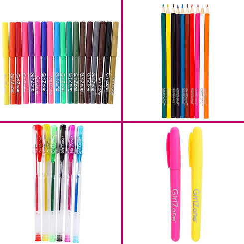 GirlZone Jumbo Rainbow Pencil Case for Girls, 43 Pieces, Arts & Crafts Filled Stationery