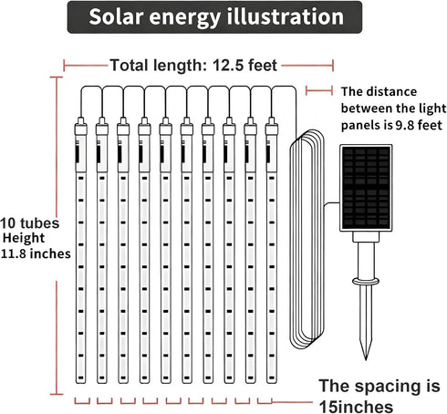 Lurinenna 10 IP65 Tubes Waterproof Solar Meteor Shower Lights, Outdoor LED Icicle String Lights for Outside, Christmas