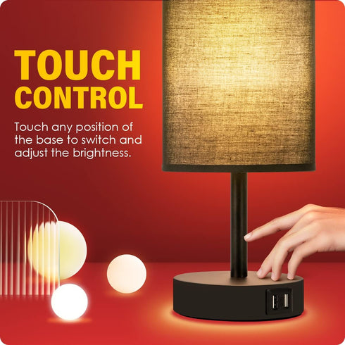 Yarra-Decor Bedside Lamp with USB Port, Touch Control Table Lamp for Bedroom, 3 Way Dimmable Nightstand Lamp.
