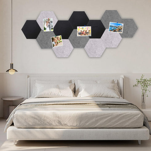 Gute 12 Pcs Self Adhesive Hexagon Felt Bulletin Board Tiles, Wall Decor for Memos Photos Display Cork Board