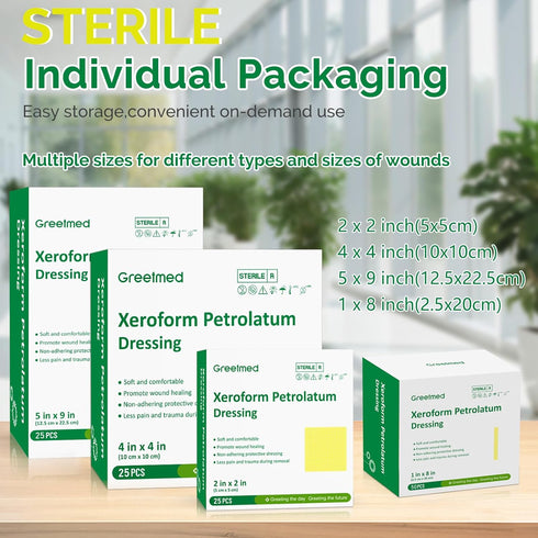 5"x9" 25 Pack Xeroform Petrolatum Dressing Individual Gauze Pads, Non-Adherent Mesh Sterile Guaze Pads for Wound Care