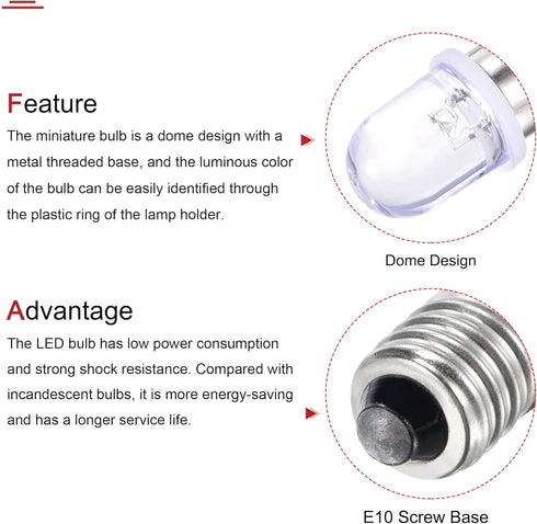 MECCANIXITY E10 Screw Base LED Bulb, DC 3V 0.25W Round Top Mini Spot Light with Storage Box, White, 10 Pack