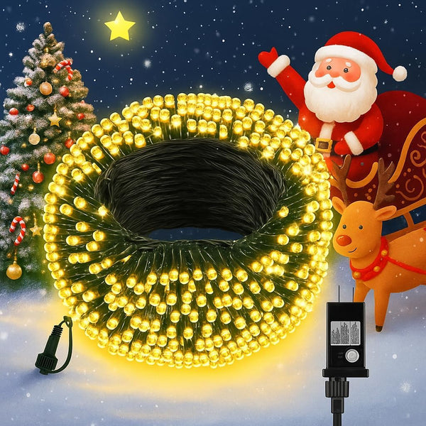 FairyGlim Christmas Lights Outdoor 100LED 33FT, Green Wire Connectable Christmas String Lights