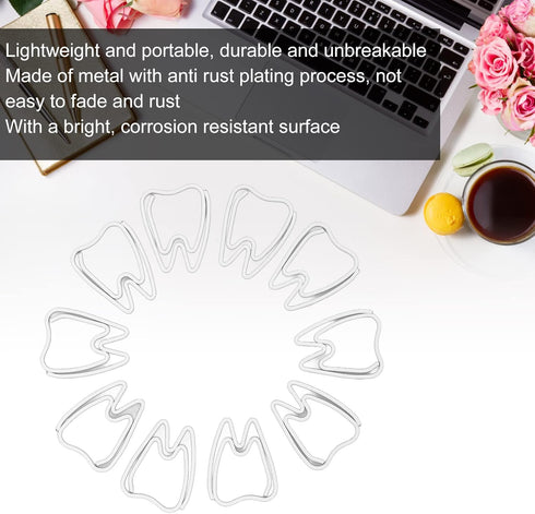 Tooth Shaped Paper Clips, 100Pcs Mini Cute Hollow Electroplated Metal Office Clips