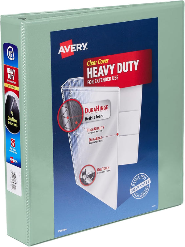 Avery Heavy-Duty View 3 Ring Binders, Customizable Cover, 1.5 Inch Slant Rings, 1 Sage Binder