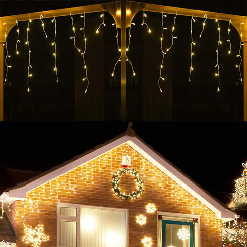 YASENN 100LED 9.9Ft Icicle String Lights, 8 Lighting Modes with Timer, Connectable Fairy Plug-in for Christmas