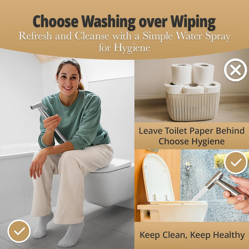 2 Sets, Handheld Bidet Sprayer Kit for Toilet Adjustable Water Pressure, Stainless Steel Jet Spray Kit with Bidet Hose
