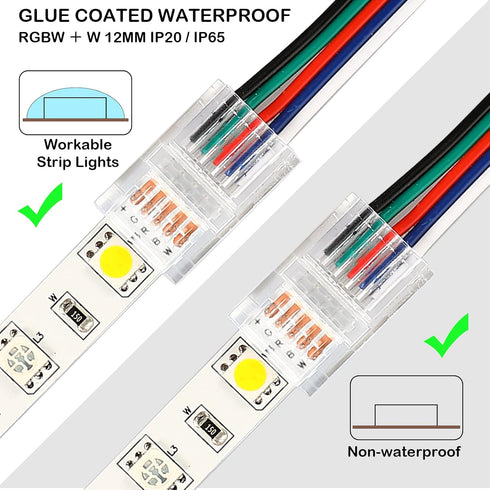 RGB LED Light Strip Connectors, 20 Waterproof Solderless LED Adapter Connectors for 5V 12V 24V (5 Pin, 12 mm)