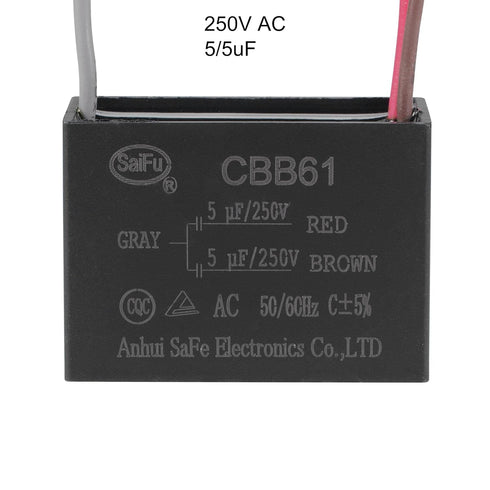 uxcell CBB61 Ceiling Fan Capacitor - 5/5uF 250V AC 3 Wires Metallized Polypropylene Film Capacitor for Electric Fan
