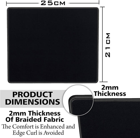 SaiTech IT 5 Pk Mouse Pad, Non-Slip Rubber Base, Waterproof Coating, Mousepads Bulk for Computers, Black