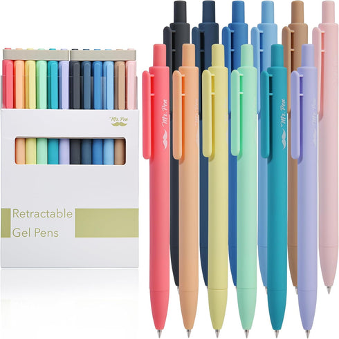 Mr. Pen Retractable Gel Pens, 12 Pack, Black Ink, Fine Point 0.7mm, Cute Aesthetic Pens for Journaling.