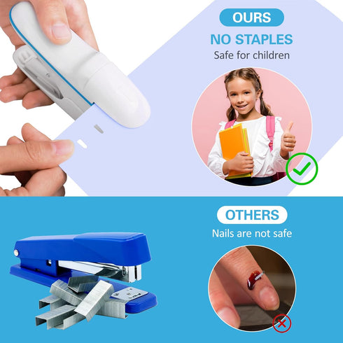 Stapleless Stapler, Mini Stapler for Desk, Compact Staple Free Staple, Office Supplies, Up to 8 Sheets Binding, Ivory