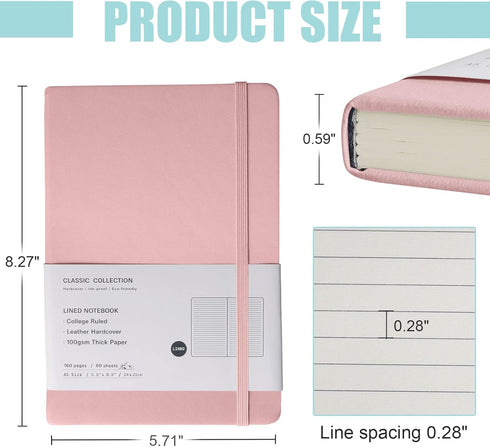 Lined Journal Notebook, (pink), 160 Pages, Medium 5.7 inches x 8 inches - 100 gsm Thick Paper, Hardcover