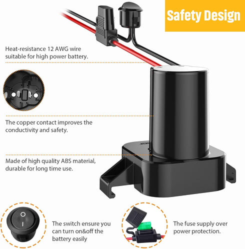 Power Wheel Adapter with Fuse & Switch, Secure Battery Adapter for Dewalt 18V XRP Lithium Battery