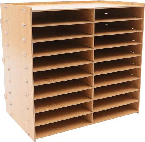 SHIOUCY 18 Mailbox Slots Desktop Paper Mail Sorter Wood Office File Literature Organizer on Desk Floor, Paper Storage