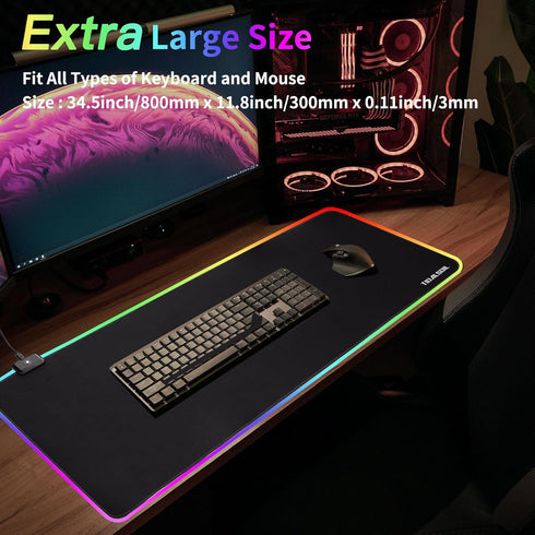 RGB Large Gaming Mouse Pad, 12 Light Modes, Oversize Anti-Slip Rubber Base Mouse Mat for Computer PC Games (31.5x11.8in