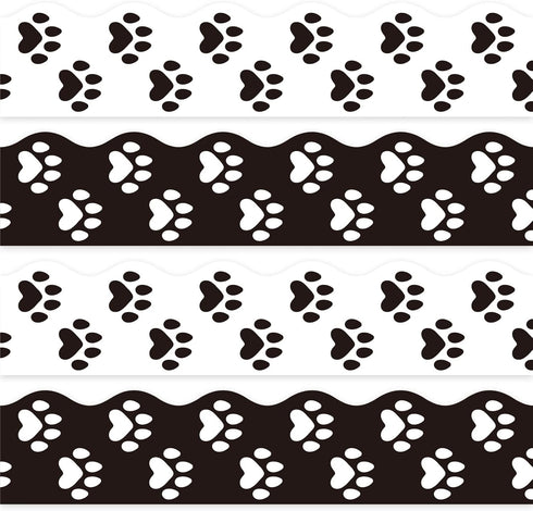 Whaline 69Ft Dog Paw Bulletin Board Border, White Black Pet Paw Decoration Borders for School Classroom Office